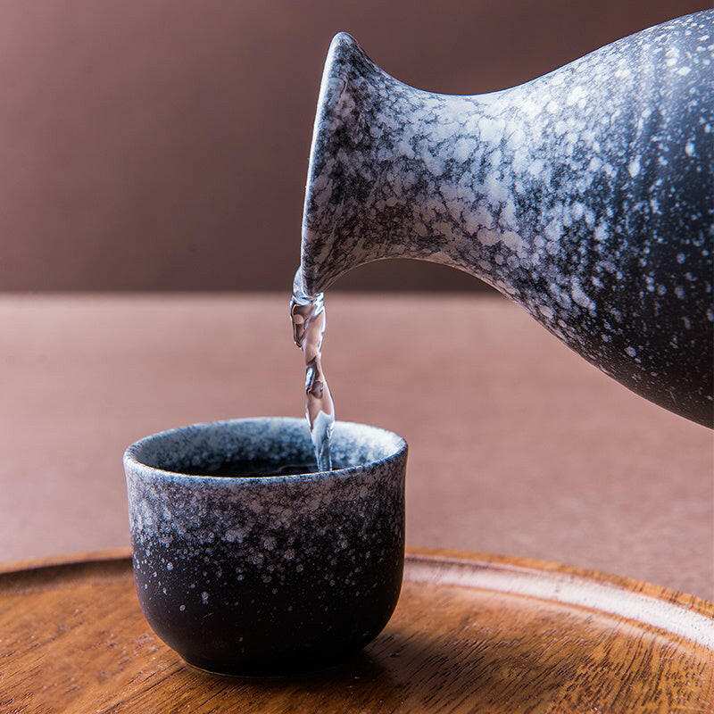 Japanese Sake Glass Ceramic cup and carafe set.