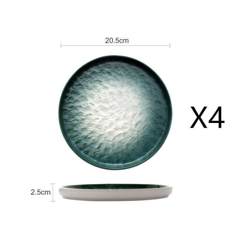 Ceramic plate with emerald gradient design, set of four, 20.5cm diameter, glossy finish.