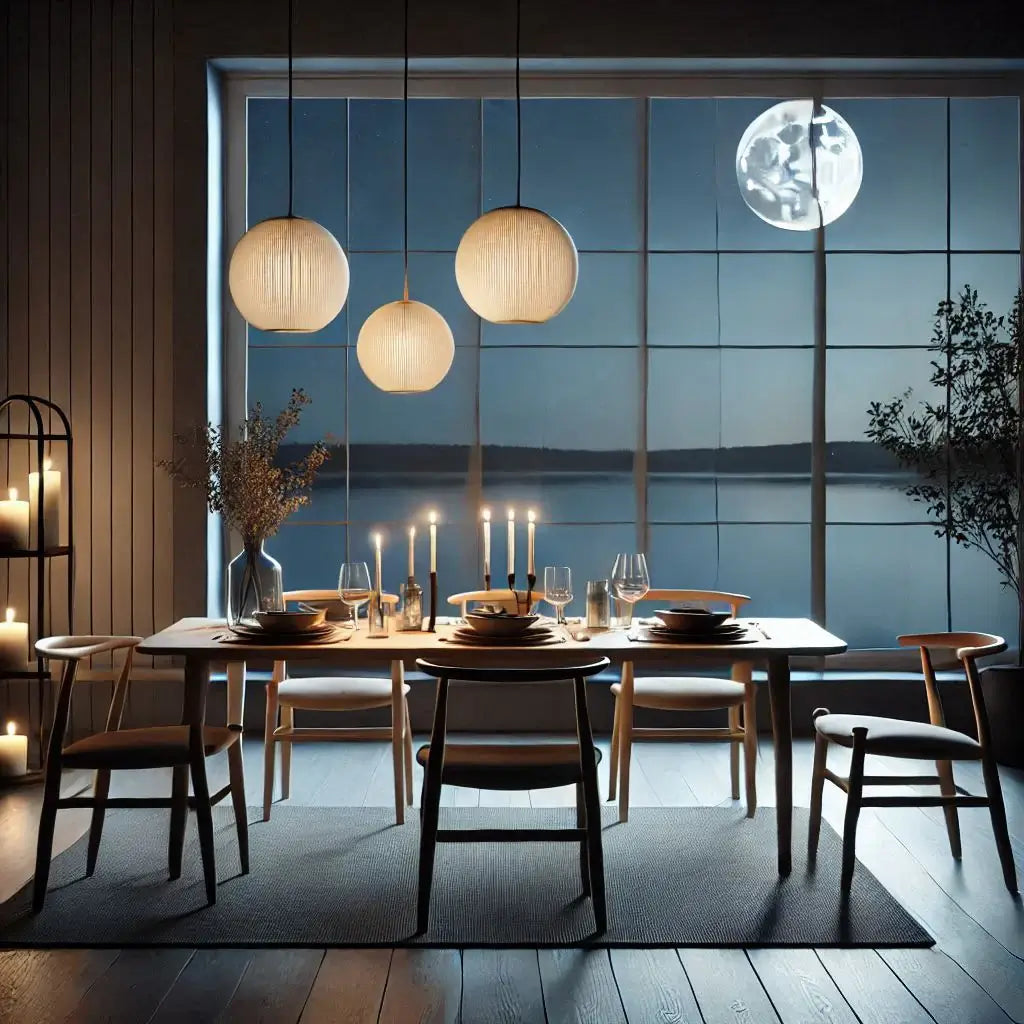 A serene and minimalist night dinning scene.