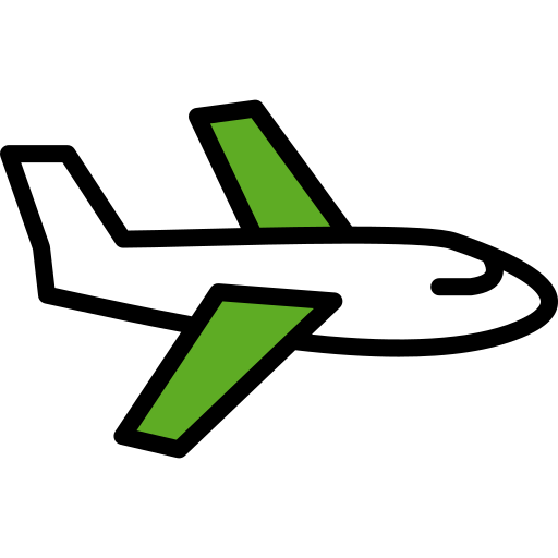 Green airplane icon on a white background