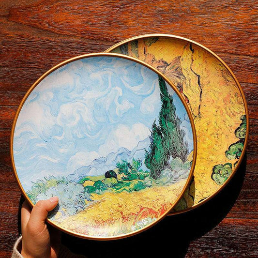 Vincent Van Gogh oil painting ceramic plates with iconic designs, showcasing vibrant brushstrokes and artistic detail on fine porcelain.