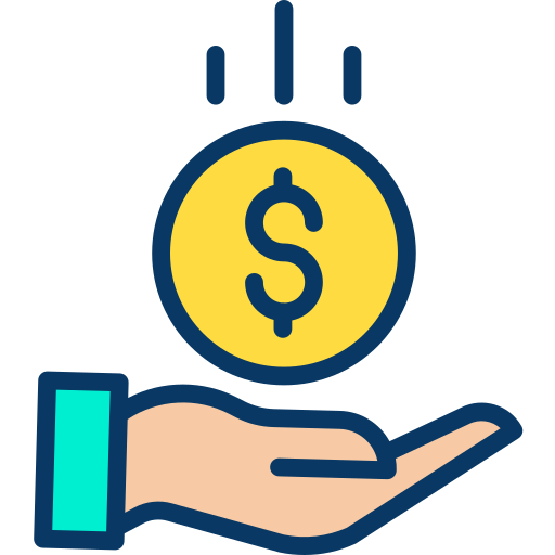 Illustration of a hand holding a coin with a dollar sign on a white background