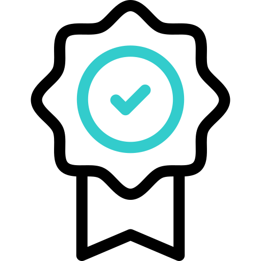 Icon of a check mark within a decorative border on a white background